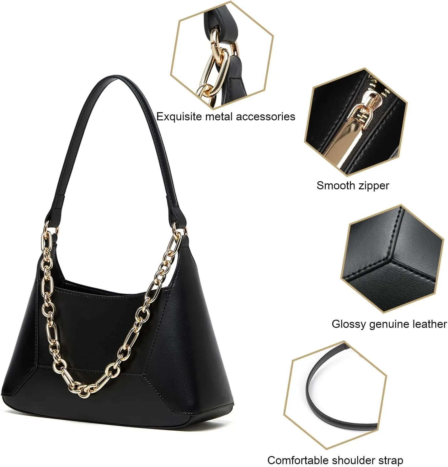 Shoulder Bags for Women, Luxury Genuine Leather Hobo Handbags, Crossbody with Two Straps and a Chain