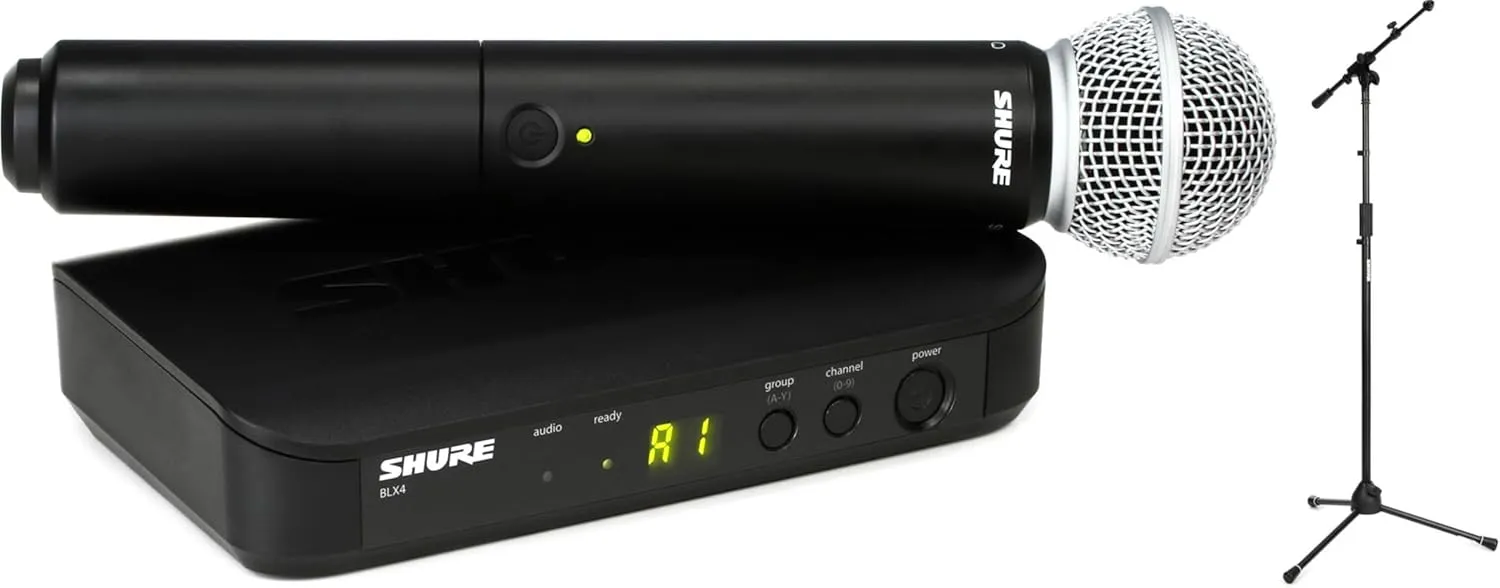 Shure BLX24/SM58 Wireless Handheld Microphone System H10 Band with Tripod Stand – Professional Performance & Clear Audio