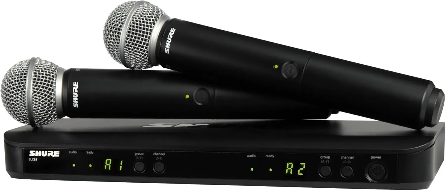 Shure BLX288/SM58 Wireless Microphone System - 14-Hour Battery Life, 300 ft Range, UHF | Includes (2) SM58 Handheld Vocal Mics, Dual Channel Receiver | J11 Band (BLX288/SM58-J11)