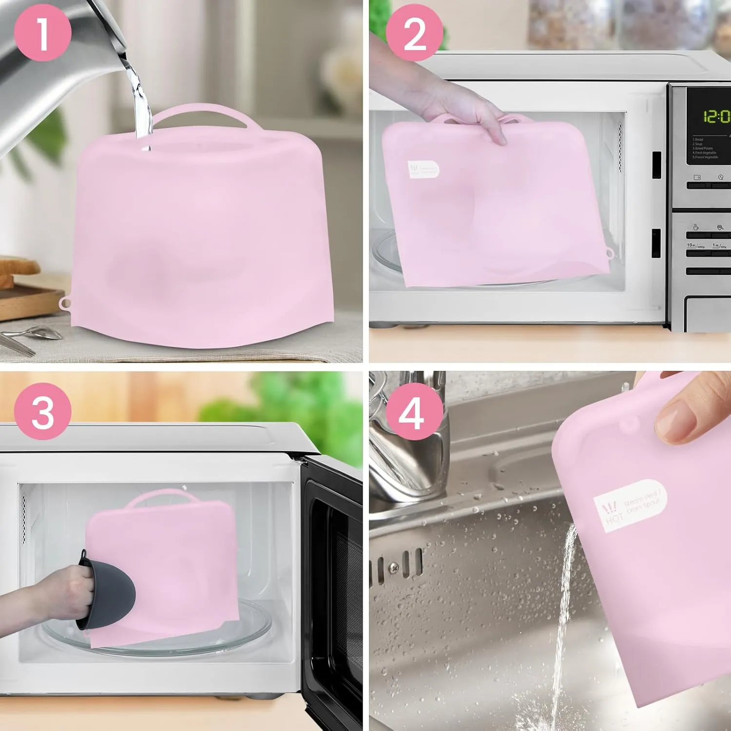 Silicone Microwave Steam Sterilizer Bag for Baby Bottles, Reusable Sterilizing Bag for Pump Parts and Toddler Accessories, Easy to Use Sterilizer Bags Perfect for Home and Travel, Pink& White (2PC)