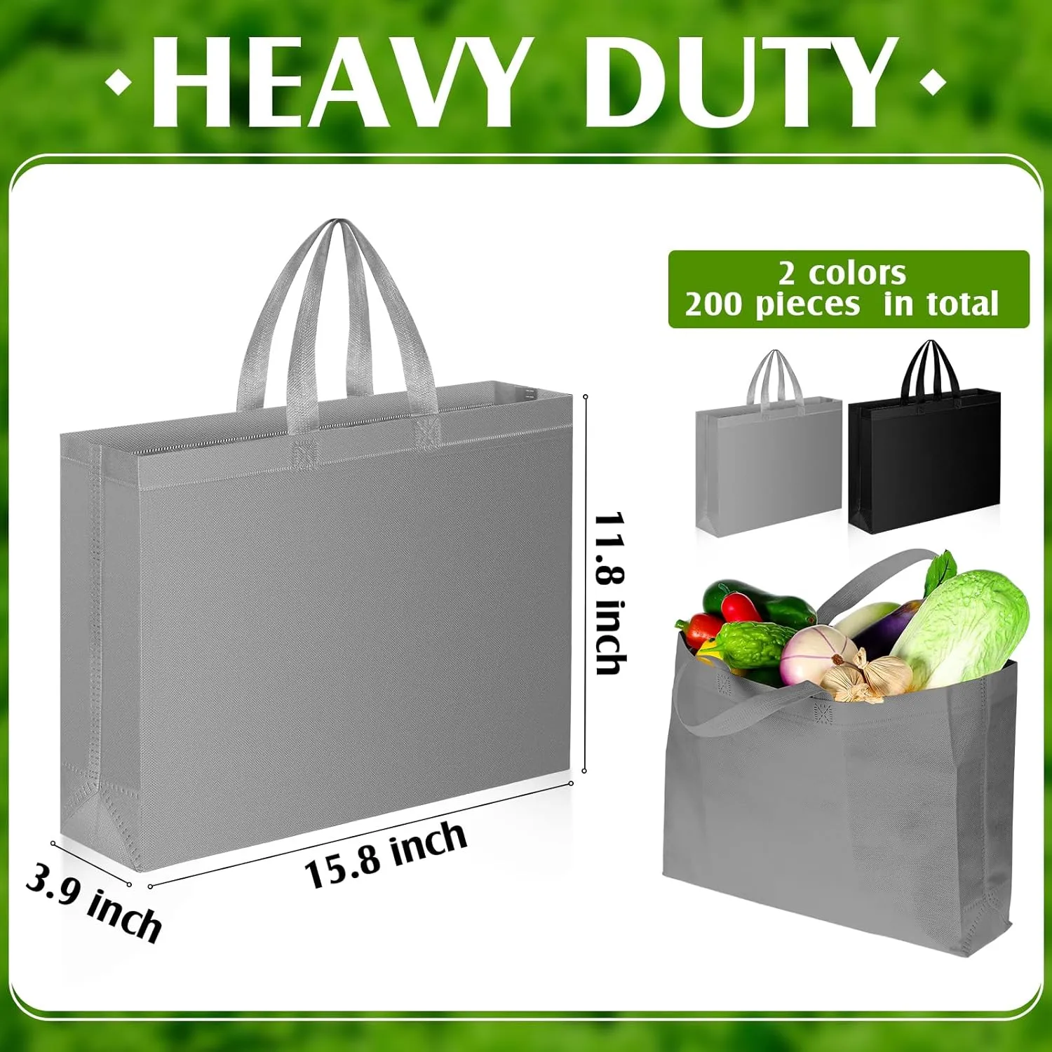 Silkfly 200 Pieces Non Woven Tote Bag Bulk Large Reusable Shopping Bag Gift Grocery Bags with Handles Fabric Blank Tote Bag