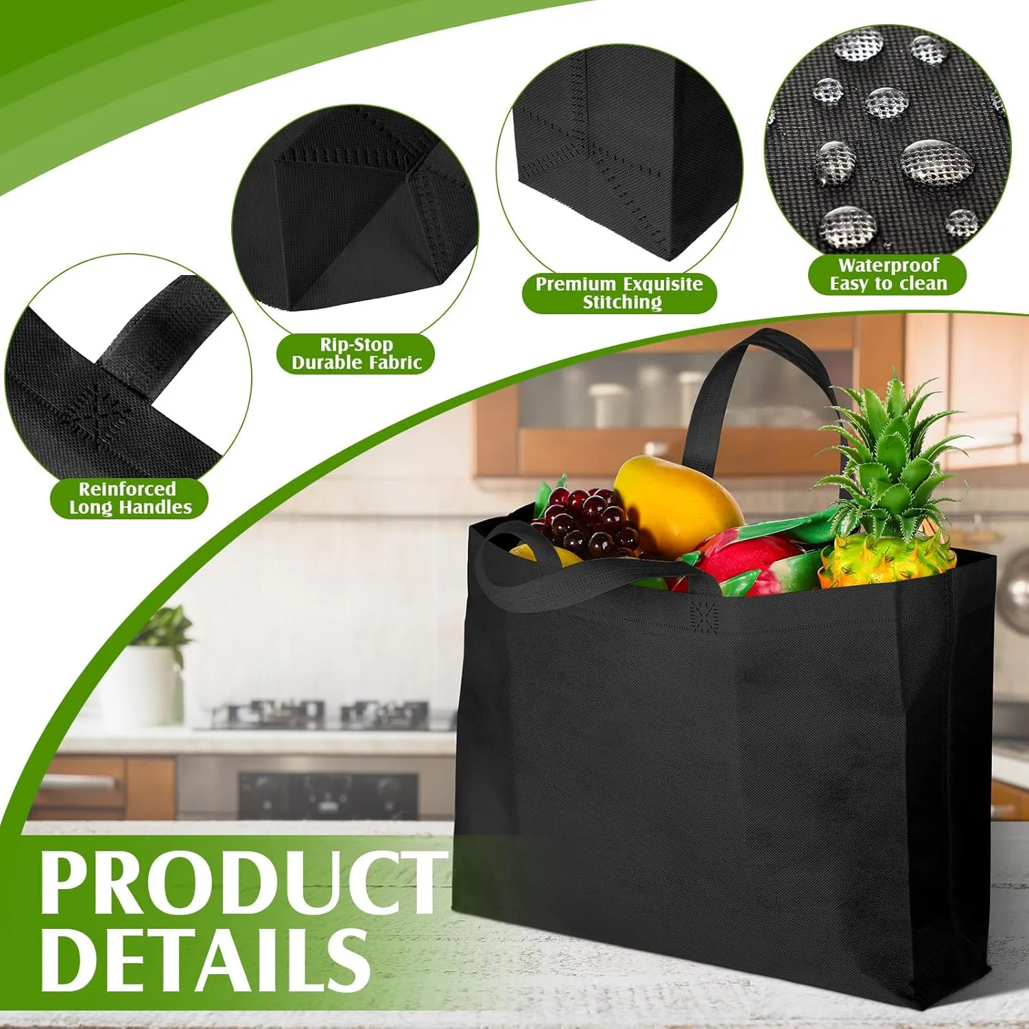 Silkfly 200 Pieces Non Woven Tote Bag Bulk Large Reusable Shopping Bag Gift Grocery Bags with Handles Fabric Blank Tote Bag