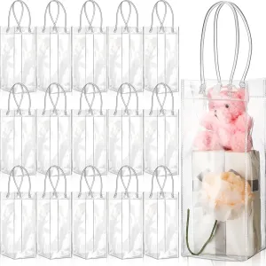 Silkfly 30 Pcs Clear PVC Gift Bags with Handles Reusable Transparent Gift Wrap Bag Rectangle Party Favor Tote Handbag Candy Goodie Handbag for Bunny Mother's Day Baby Shower Wedding School
