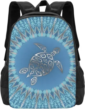 Silver Blue Turtle Mandala Maritime Coastal Lightweight Packable Backpack Travel Casual Large Capacity Daypack Foldable Backpack For Men Women