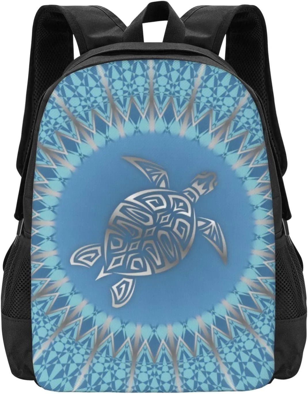 Silver Blue Turtle Mandala Maritime Coastal Lightweight Packable Backpack Travel Casual Large Capacity Daypack Foldable Backpack For Men Women
