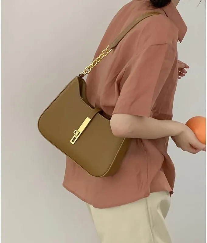 Simple and high-end metal buckle single shoulder underarm crossbody bag for women