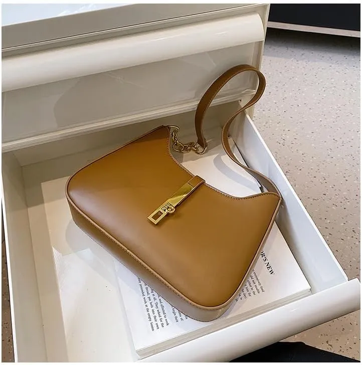 Simple and high-end metal buckle single shoulder underarm crossbody bag for women