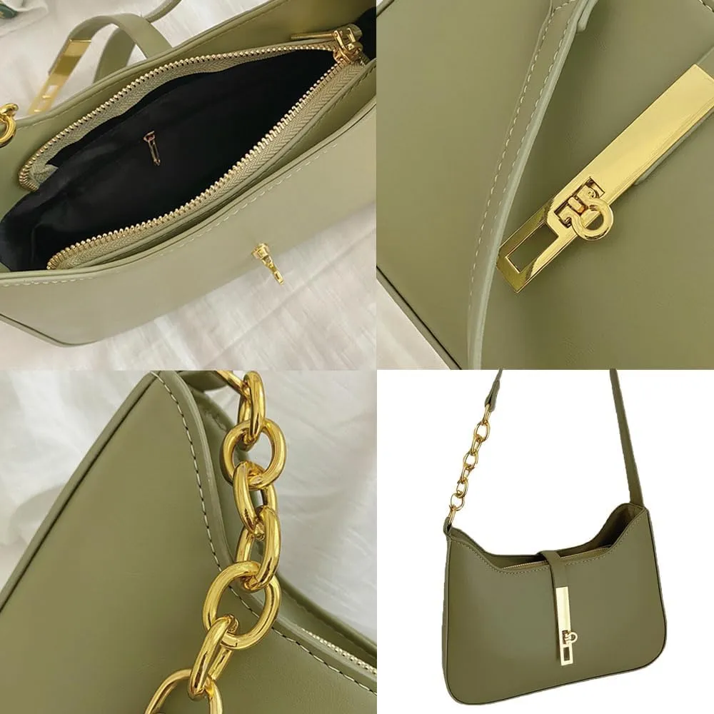 Simple and high-end metal buckle single shoulder underarm crossbody bag for women