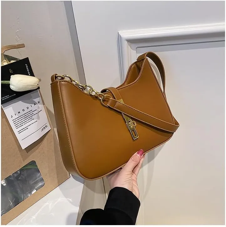 Simple and high-end metal buckle single shoulder underarm crossbody bag for women