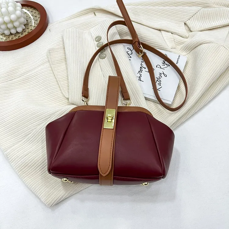 Simple Contrast Color Clip Stylish Textured Crossbody Bags
