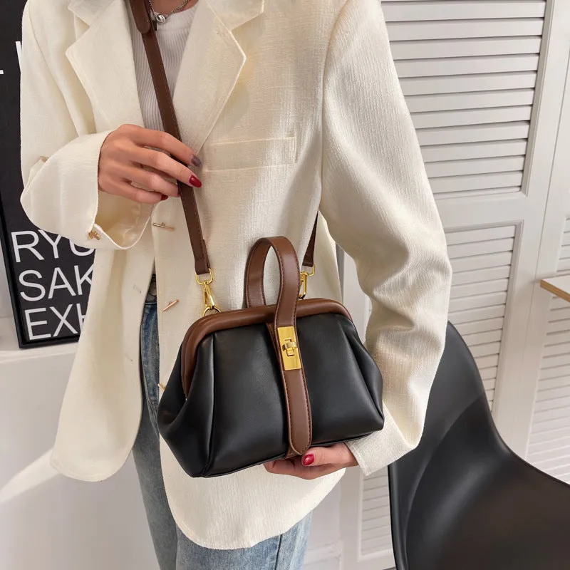 Simple Contrast Color Clip Stylish Textured Crossbody Bags