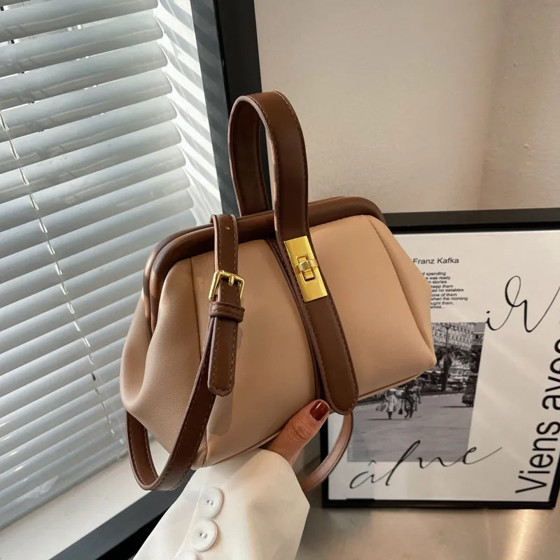 Simple Contrast Color Clip Stylish Textured Crossbody Bags