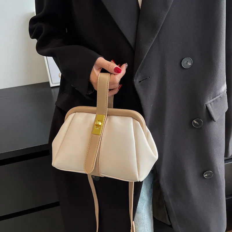 Simple Contrast Color Clip Stylish Textured Crossbody Bags