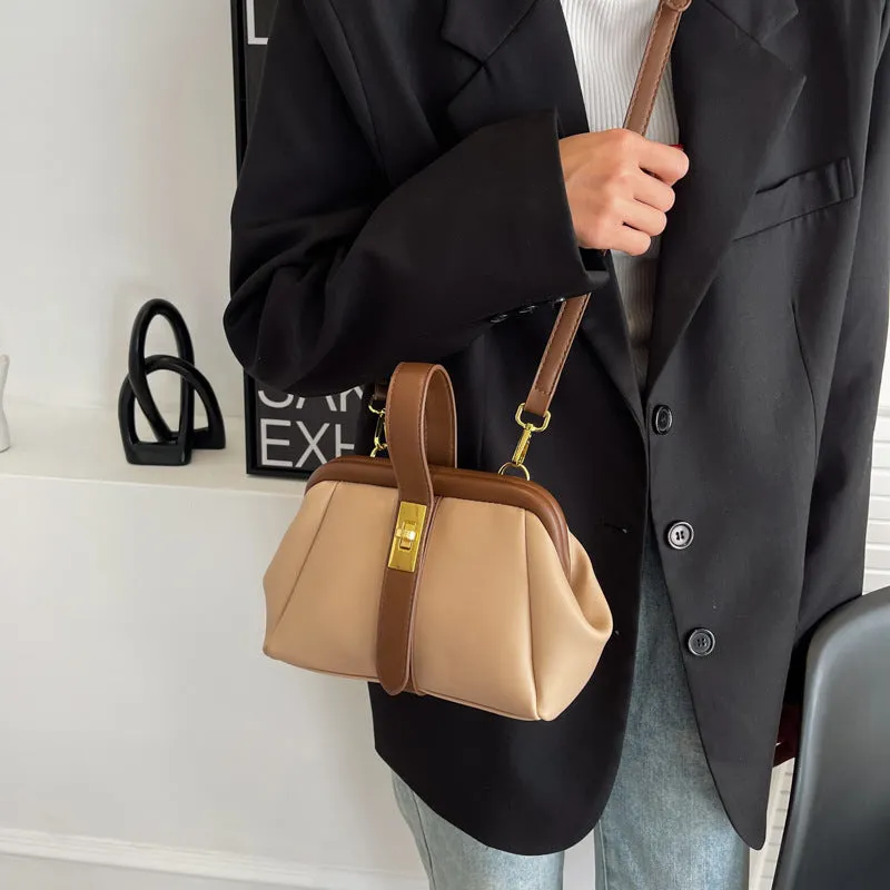Simple Contrast Color Clip Stylish Textured Crossbody Bags