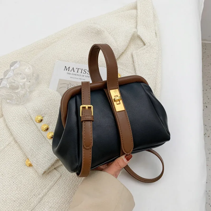 Simple Contrast Color Clip Stylish Textured Crossbody Bags