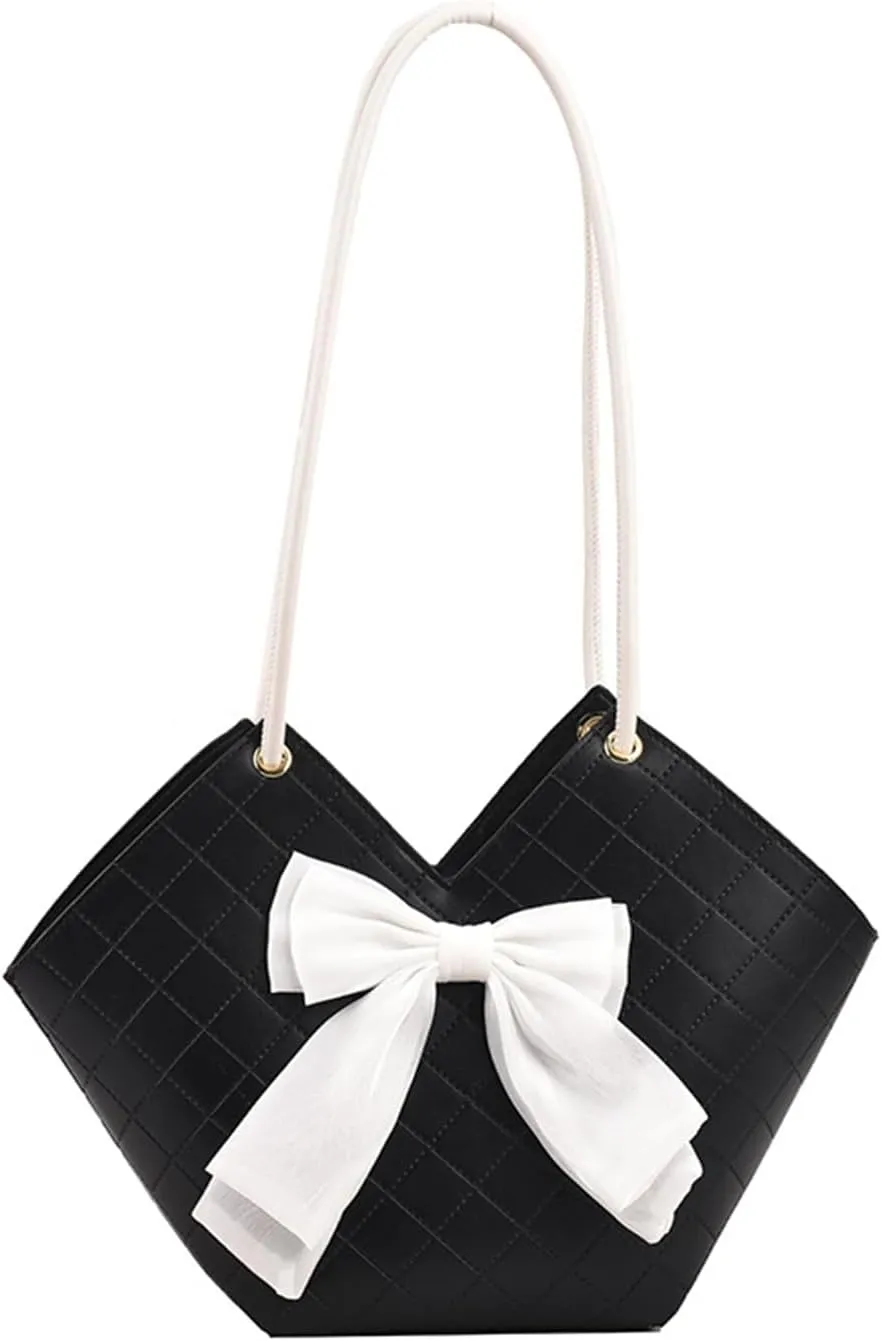 Simple Style Women Shoulder Bag with Bows Fashionable Unique Single Shoulder Underarm Bag Handbag for Girl Women