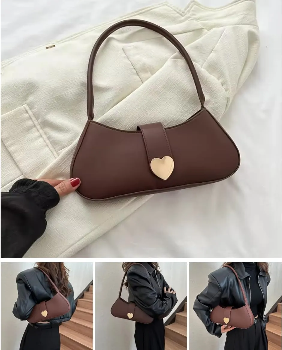 Simple Underarm Handbag Casual Shoulder Bag for Women Small PU Designer Handbag with Single Strap and Zip Closure
