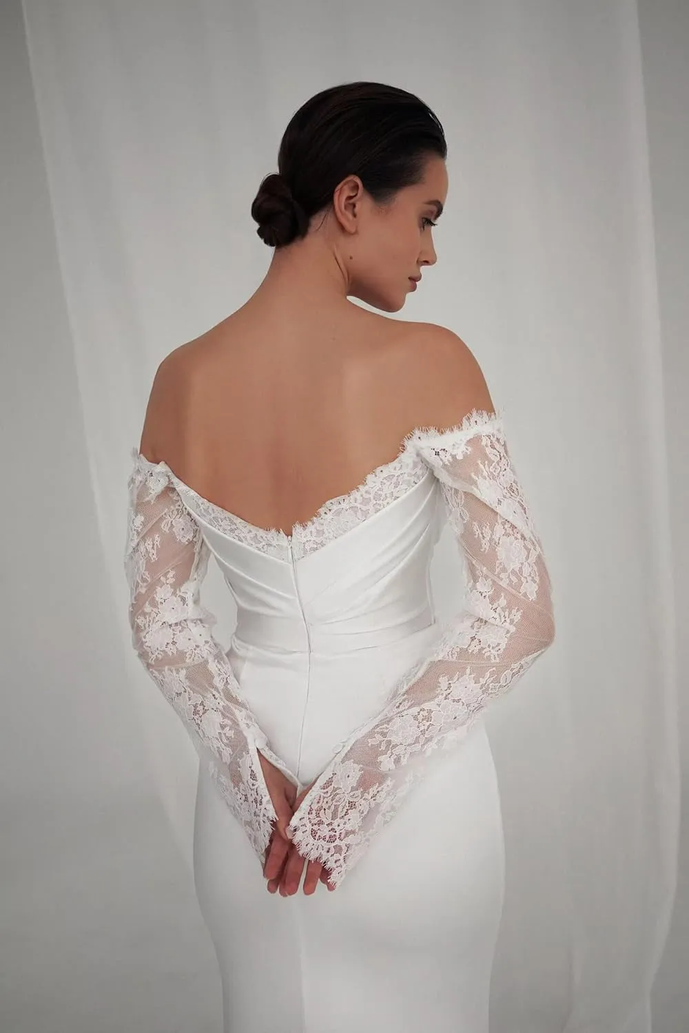 Simple Wedding Dresses for Bride Sexy Mermaid Lace Long Sleeve Bridal Dress for Bride with Train