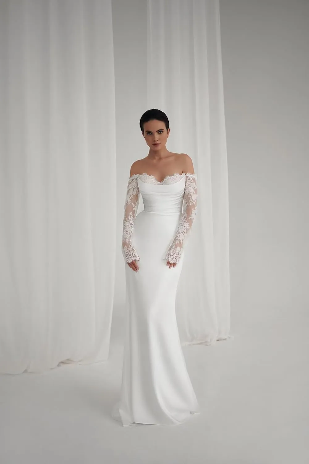 Simple Wedding Dresses for Bride Sexy Mermaid Lace Long Sleeve Bridal Dress for Bride with Train