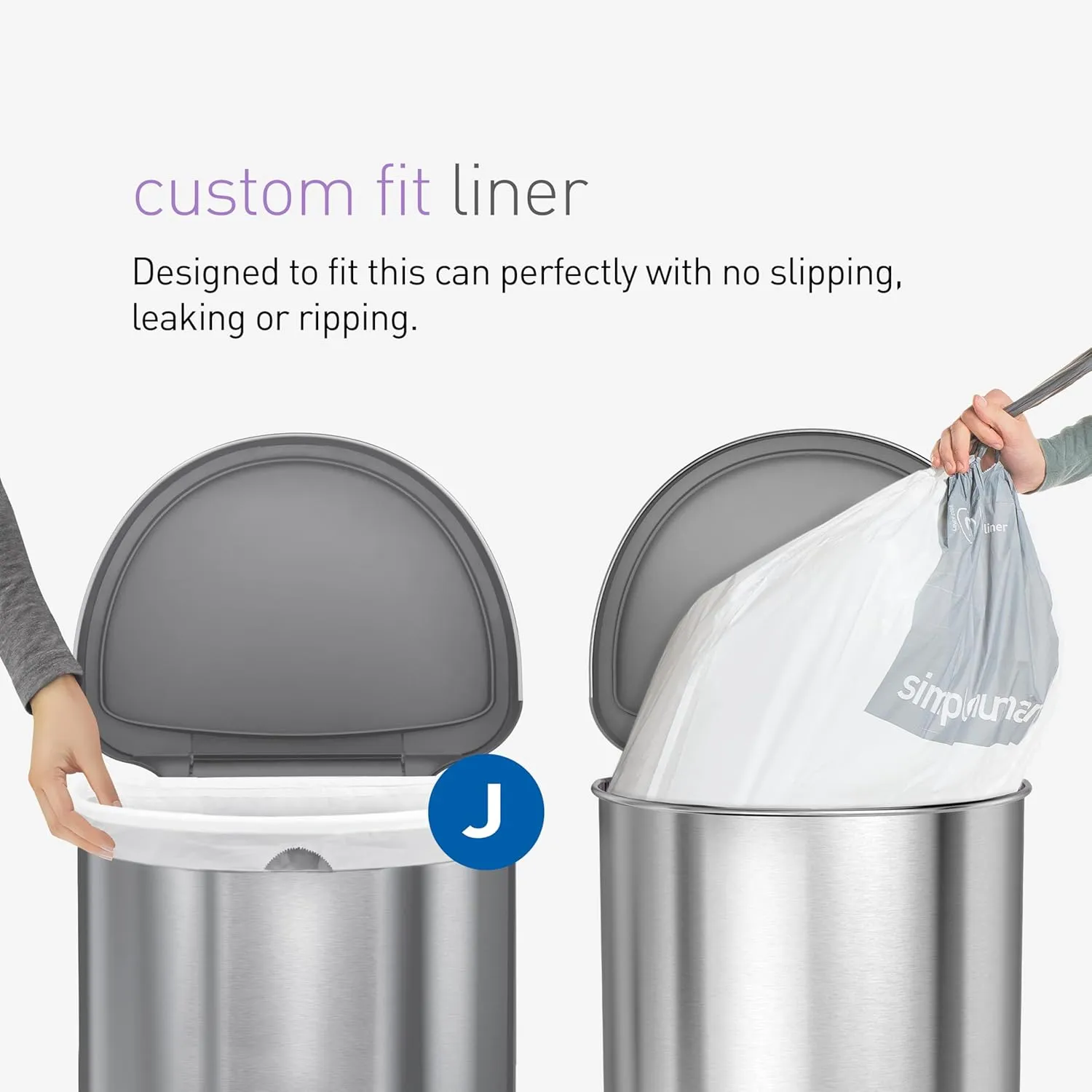 simplehuman Code J 200 Count, Dispenser Pack Custom Fit Liners, Drawstring Trash Bags, 30-45 Liter / 8-12 Gallon