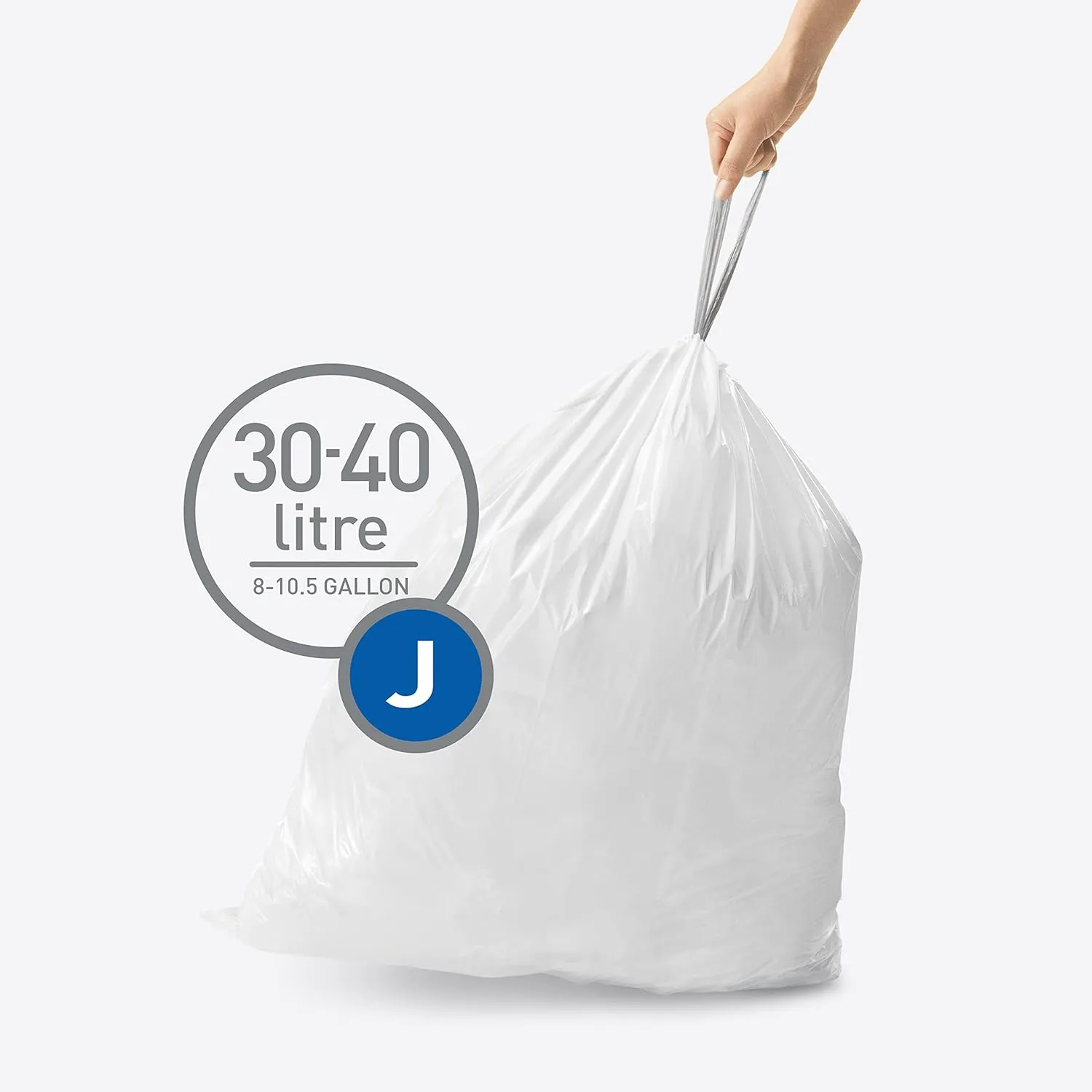 simplehuman Code J 200 Count, Dispenser Pack Custom Fit Liners, Drawstring Trash Bags, 30-45 Liter / 8-12 Gallon