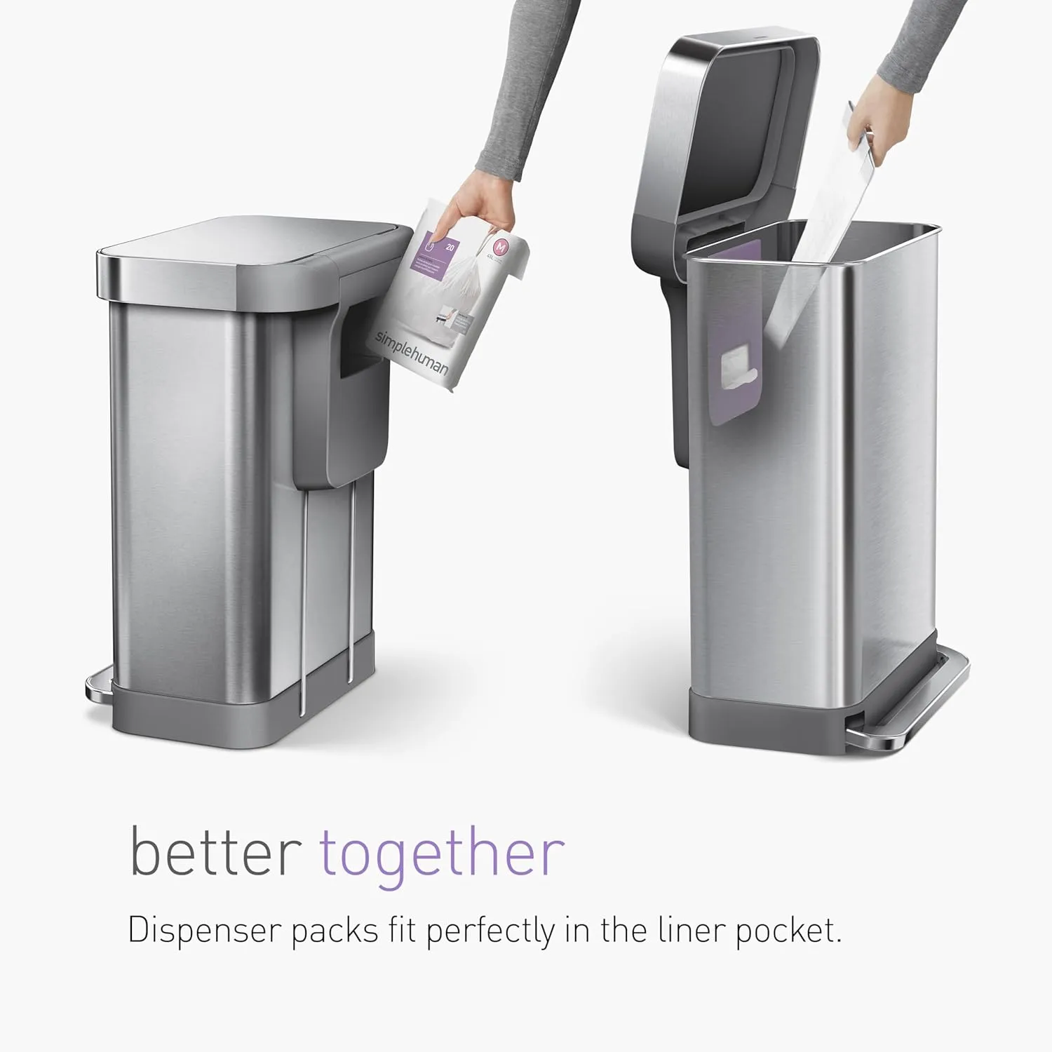 simplehuman Code J 200 Count, Dispenser Pack Custom Fit Liners, Drawstring Trash Bags, 30-45 Liter / 8-12 Gallon