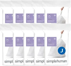 simplehuman Code J 200 Count, Dispenser Pack Custom Fit Liners, Drawstring Trash Bags, 30-45 Liter / 8-12 Gallon