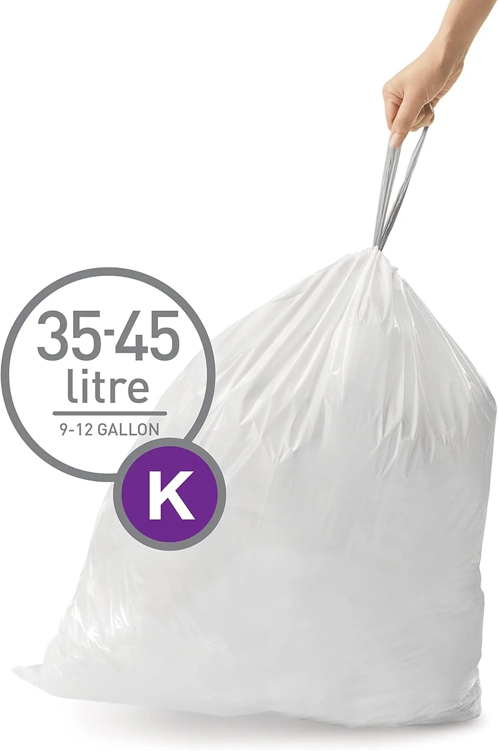 simplehuman Code K Custom Fit Drawstring Trash Bags in Dispenser Packs, 35-45 Liter / 9.2-12 Gallon, White – 20 Liners