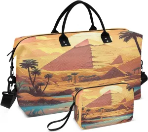 Sinestour Oasis Egypt Travel Duffel Bag for Men Women with Makeup Bag Weekend Overnight Carry On Bags for Travel Yoga Gym