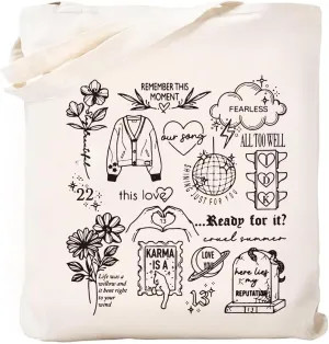 Singer Theme Tote Bag for Tay Fans,Large Size Hand White Tote Bag for Music Lovers Gifts