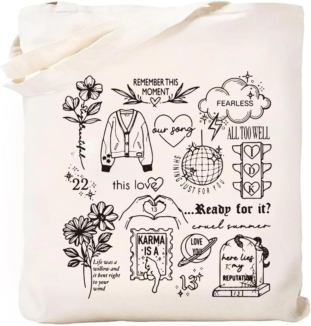 Singer Theme Tote Bag for Tay Fans,Large Size Hand White Tote Bag for Music Lovers Gifts