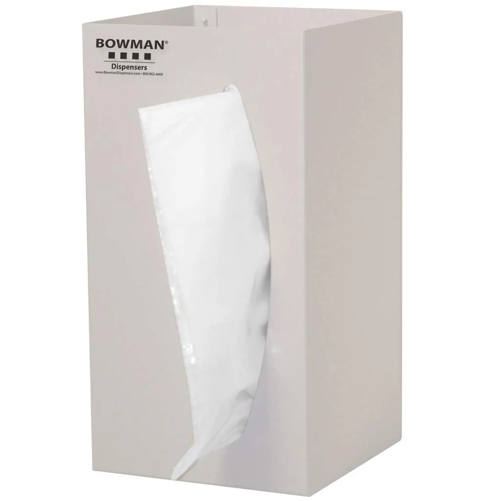 Single Large Bag Dispenser; Holds 1 roll of Bags (up to 12˝ Long & 6˝in Diameter) Vertical or Horizontal Wall mounting Quartz Beige Powder-Coated Aluminum; 6.4”L x 12”W x 6.35”H