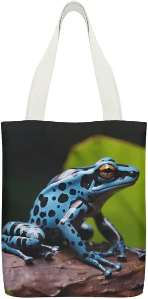 Single-sided Printed Canvas Handbag,Dart Frog Blue Print Simple Handbag,single Shoulder Tote Bag,canvas Bag