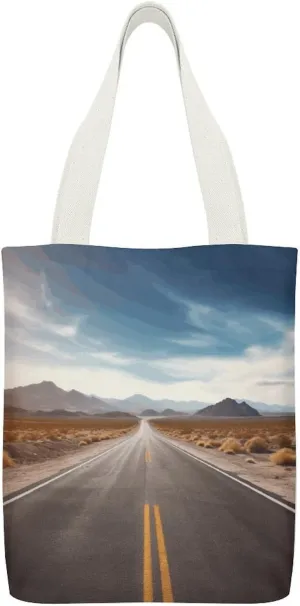 Single-sided Printed Canvas Handbag,Desert Landscape Highway Print Simple Handbag,single Shoulder Tote Bag,canvas Bag