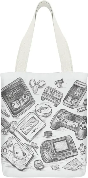 Single-sided Printed Canvas Handbag,Monochrome Sketch Style Gaming Print Simple Handbag,single Shoulder Tote Bag,canvas Bag