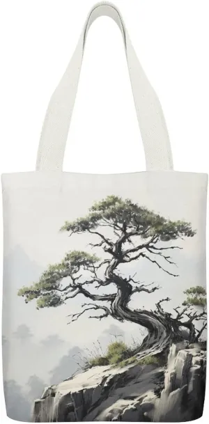 Single-sided Printed Canvas Handbag,Pine on Mountain Slope Print Simple Handbag,single Shoulder Tote Bag,canvas Bag
