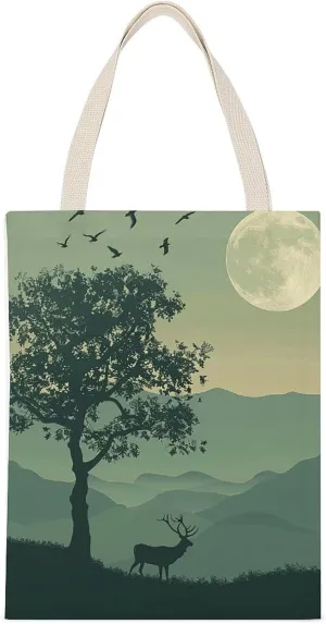 Single-sided Printed Handbag,Deer Under Oak Tree Print Non-woven Canvas Tote Bag,fashionable Large-capacity Canvas Bag