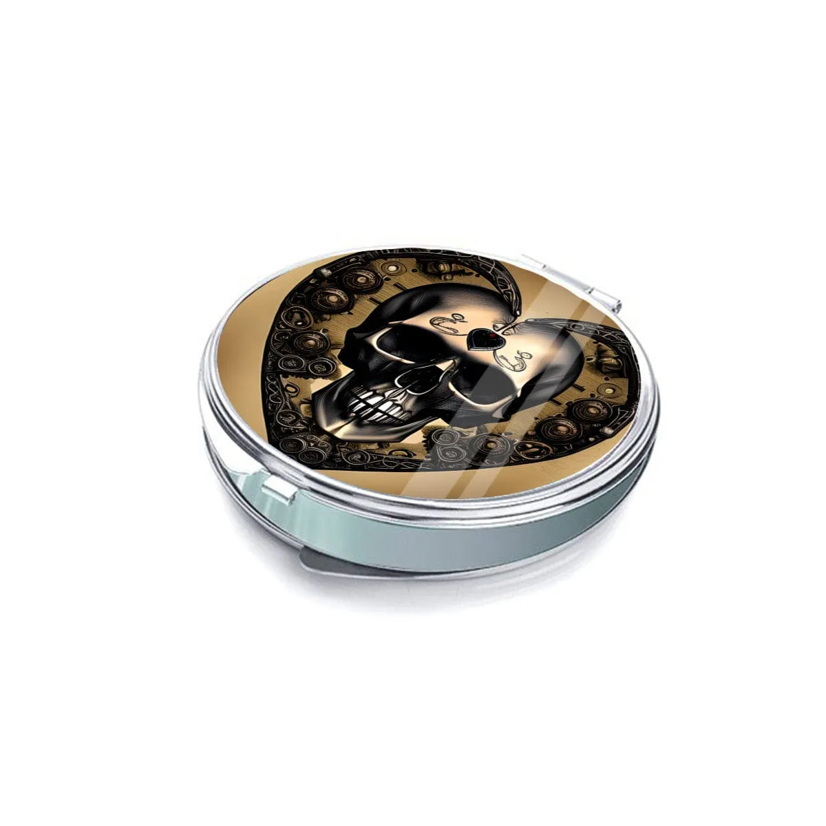 Skull Print Portable Stainless Steel Cosmetic Mirror