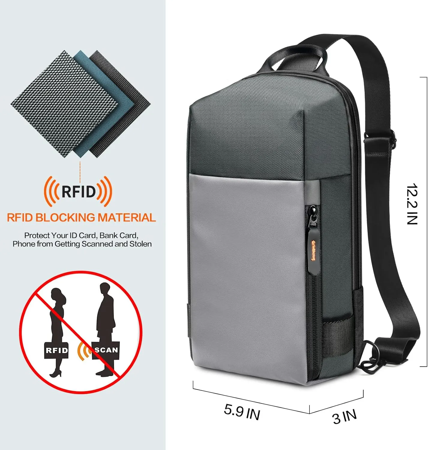 Sling Bag for Men, Crossbody Bag Sling Shoulder Backpack Waterproof Daypack Chest Bag for Work Travel
