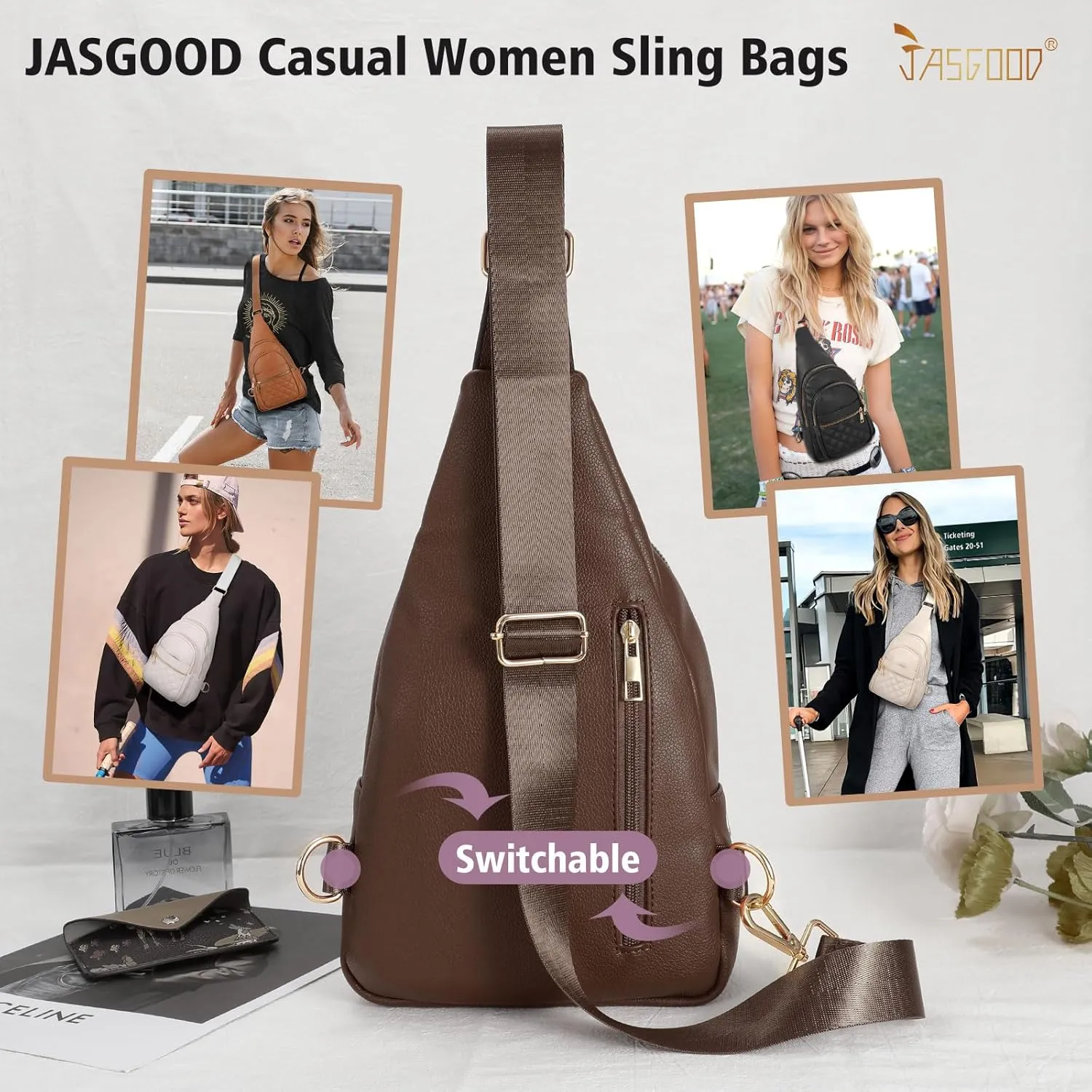 Sling Bag for Women Crossbody Leather Fanny Packs Chest Bag Fashion Sling Backpack Travel JASGOOD