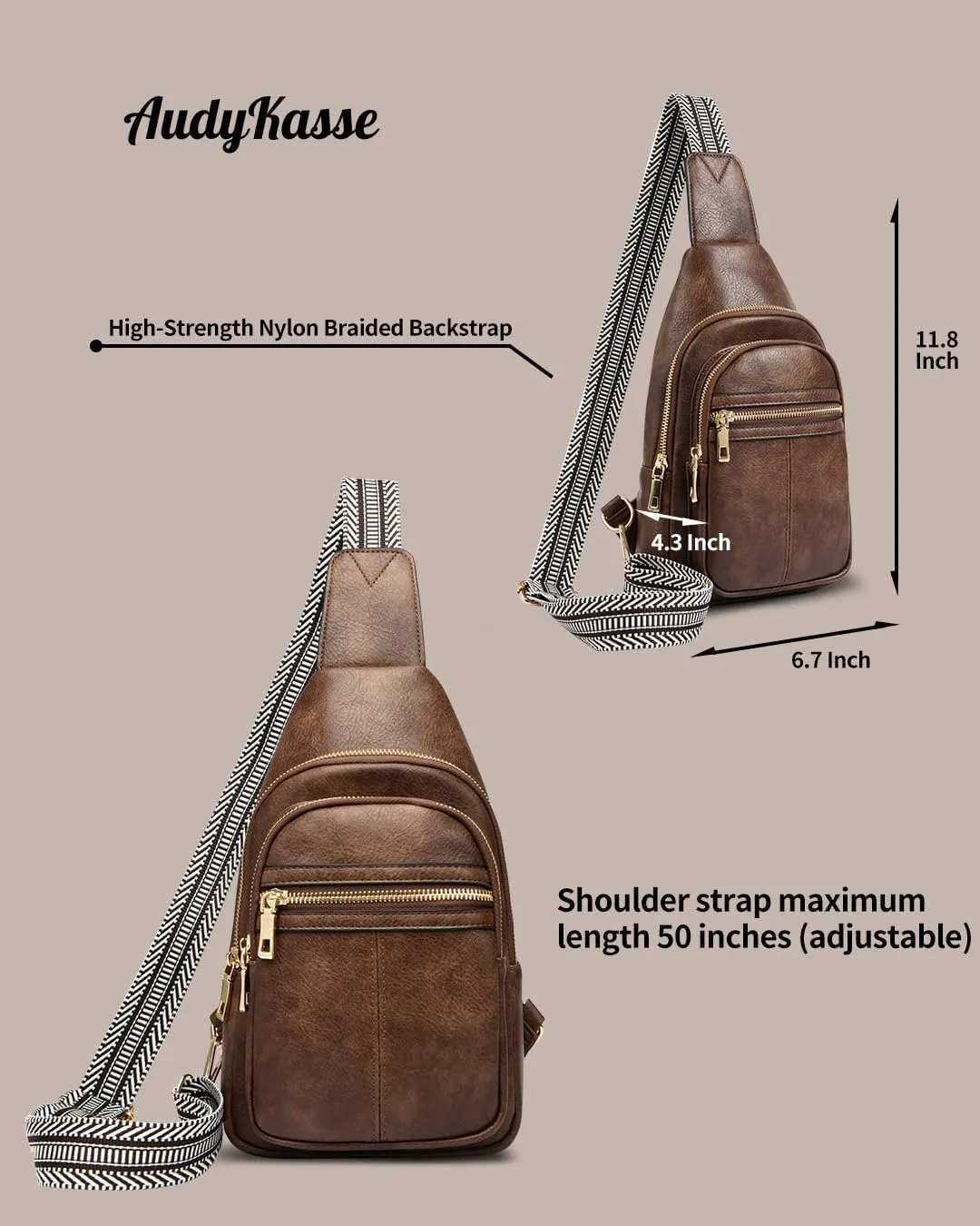 Sling Bag for Women, Fashion Waist Packs, Crossbody Bags Fanny Pack Chest Bag for Travel(Coffee)