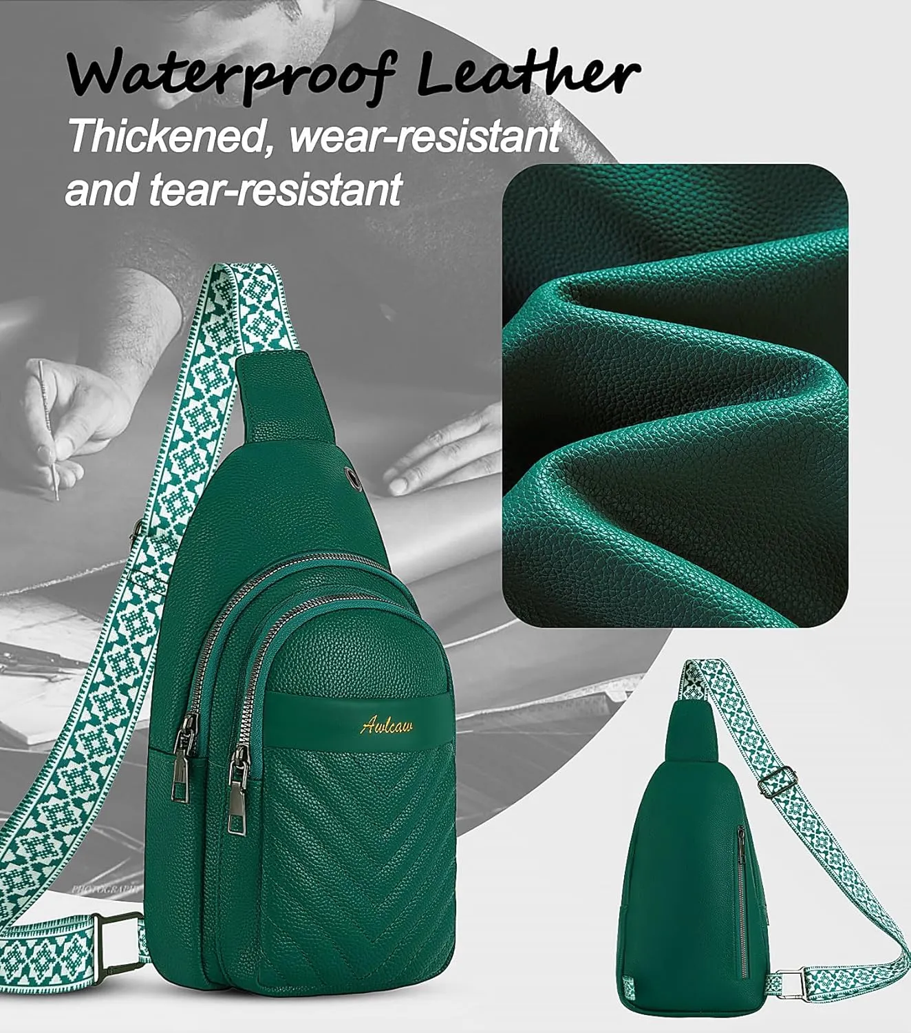 Sling Bag for Women, Leather Crossbody Bag Sling Bag Crossbody Backpack for Travel Sports Running Hiking for Man Woman