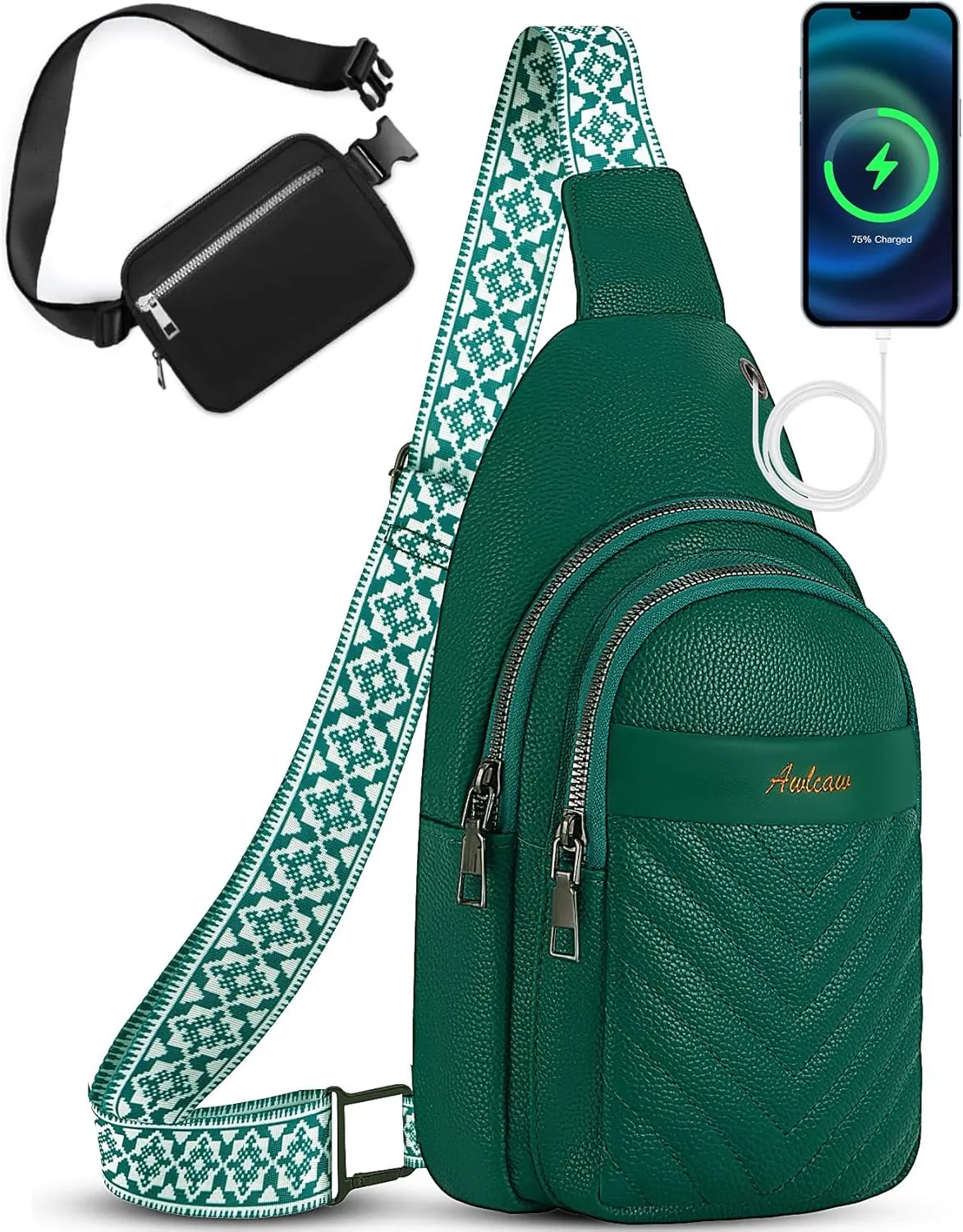 Sling Bag for Women, Leather Crossbody Bag Sling Bag Crossbody Backpack for Travel Sports Running Hiking for Man Woman