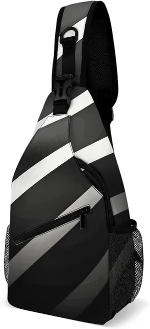 Sling Bag for Women Men Chest Bag Black Strips Crossbody Bag Small Sling Backpack Daypack Fanny Packs