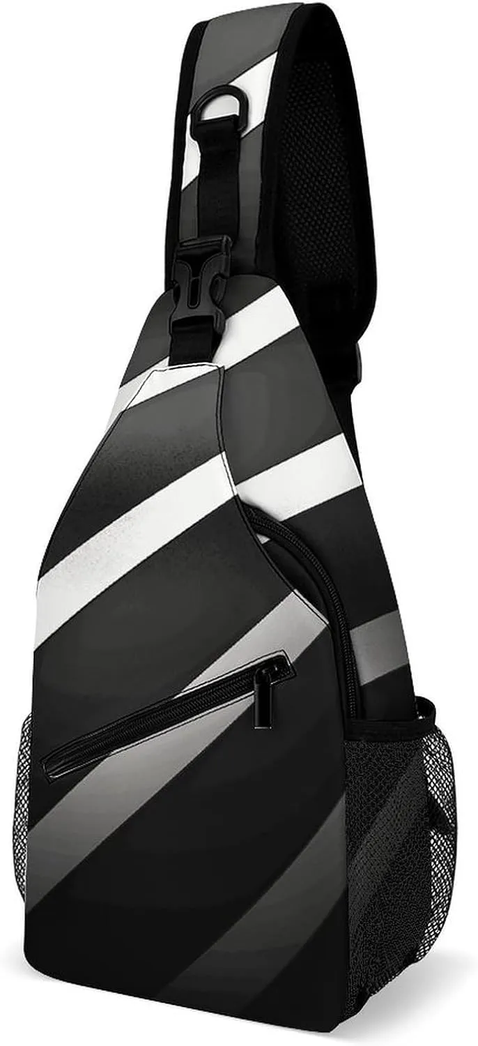 Sling Bag for Women Men Chest Bag Black Strips Crossbody Bag Small Sling Backpack Daypack Fanny Packs