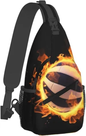 Sling Bag for Women Men Chest Bag Burning volleyball pictures Crossbody Bag Small Sling Backpack Fanny Packs Hiking Daypack