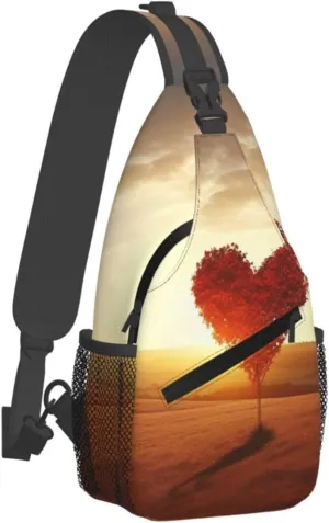Sling Bag for Women Men Chest Bag Heart Tree In The Field Crossbody Bag Small Sling Backpack Fanny Packs Hiking Daypack