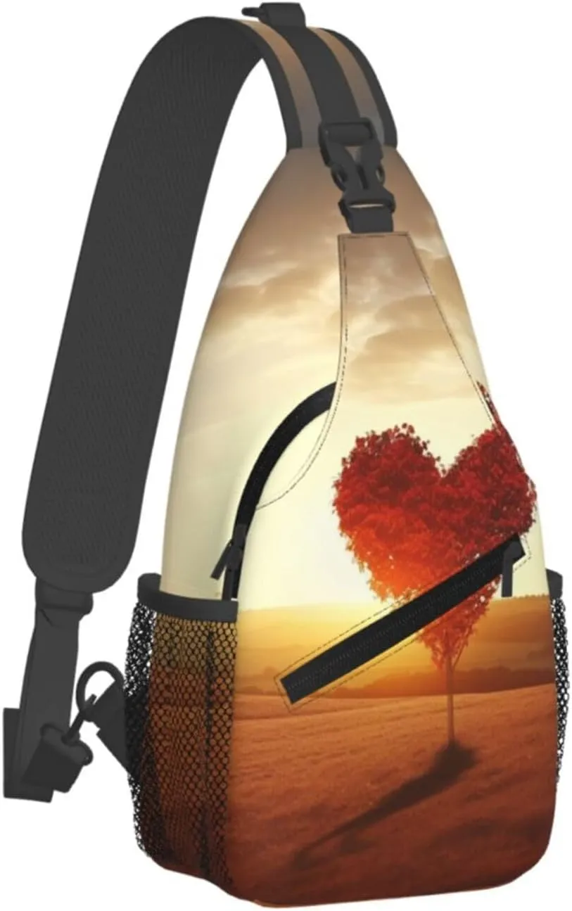 Sling Bag for Women Men Chest Bag Heart Tree In The Field Crossbody Bag Small Sling Backpack Fanny Packs Hiking Daypack