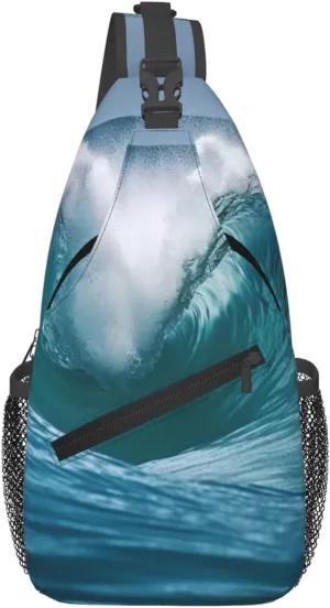 Sling Bag for Women Men Chest Bag Ocean Wave Crossbody Bag Sling Backpack Fanny Packs Hiking Daypack for Travel