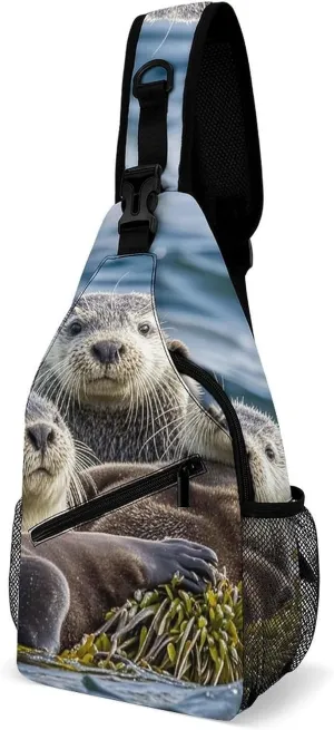 Sling Bag for Women Men Chest Bag Sea Otter Family Crossbody Bag Small Sling Backpack Daypack Fanny Packs